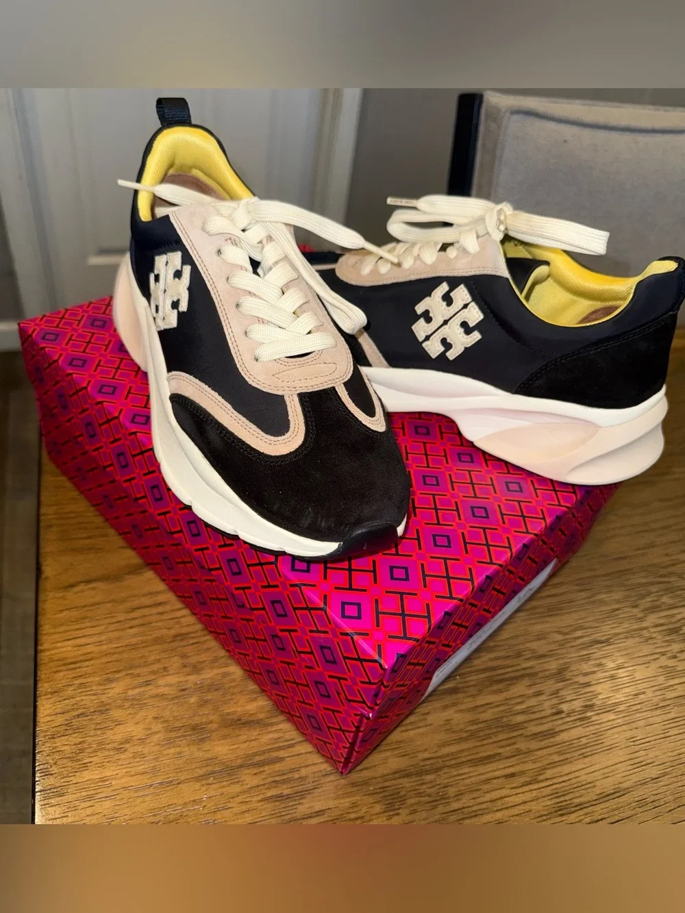 Tory Burch Black Sneakers with Yellow Lining